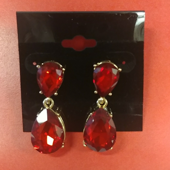 Red & Gold Rhinestone Tear Drop E… - Picture 2 of 7